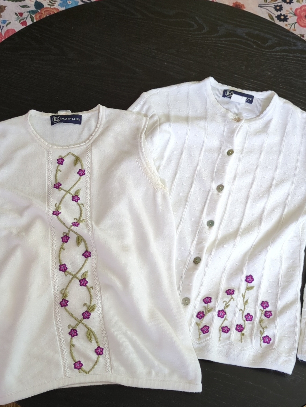 White Embroidered Floral Sweater Set - White